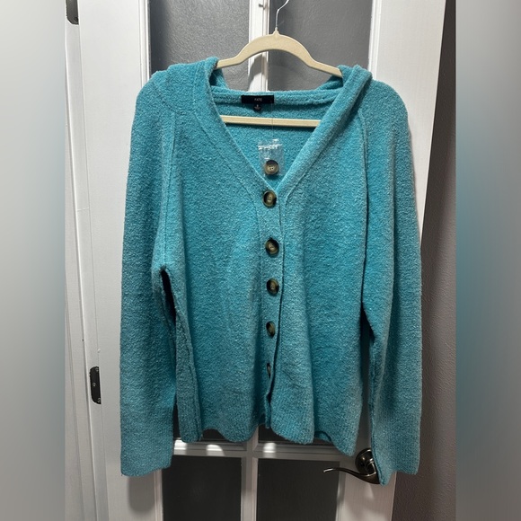 NWOT Fate Blue Button Down Hooded Sweater - Picture 1 of 5